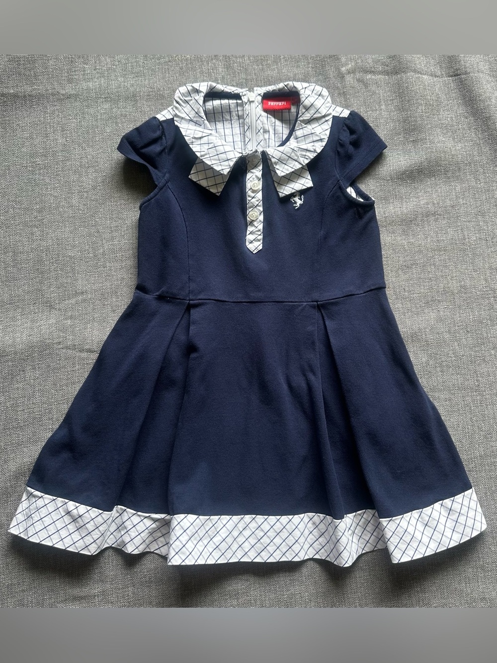Official Ferrari Girl’s Pleated Navy Plaid Polo Dress Sz 6Y